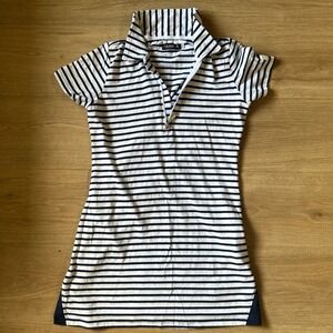 Cusma Beach Sportswear Striped Navy White Quarter Zip Polo Mini Dess